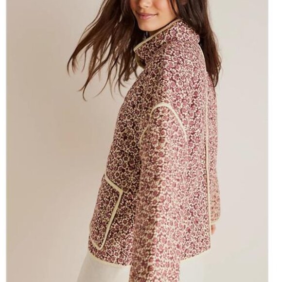 Women’s Retro Floral Quilted Cropped Puffer Jacket Stand Collar Vintage Coat - Picture 3 of 6